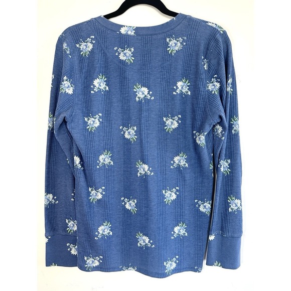 Aerie Waffle Knit Thermal Henley Shirt Women's Large Floral Long Sleeve Snap - Picture 2 of 10